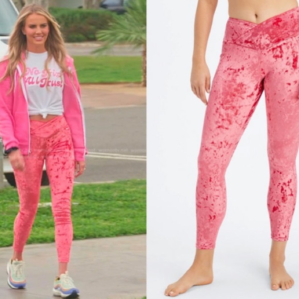 Fabletics Women's Crushed Velvet Crossover Leggings Strawberry Red Size L